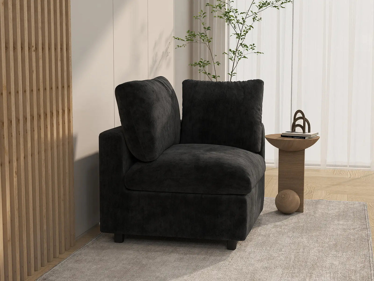 Deluxe Cloud 1-Seater Black Single Sofa | 1-Piece, Linen-Blend Chenille Fabric, Living Room Accent, Washable Cushion Covers