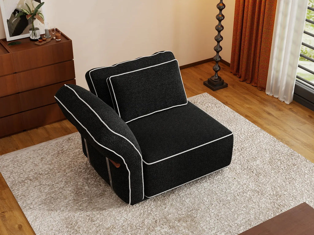 Deluxe Cloud 1-Seater Black Small Space Single Sofa | 1-Piece, Bouclé Sherpa-Like Fabric, Easy To Clean