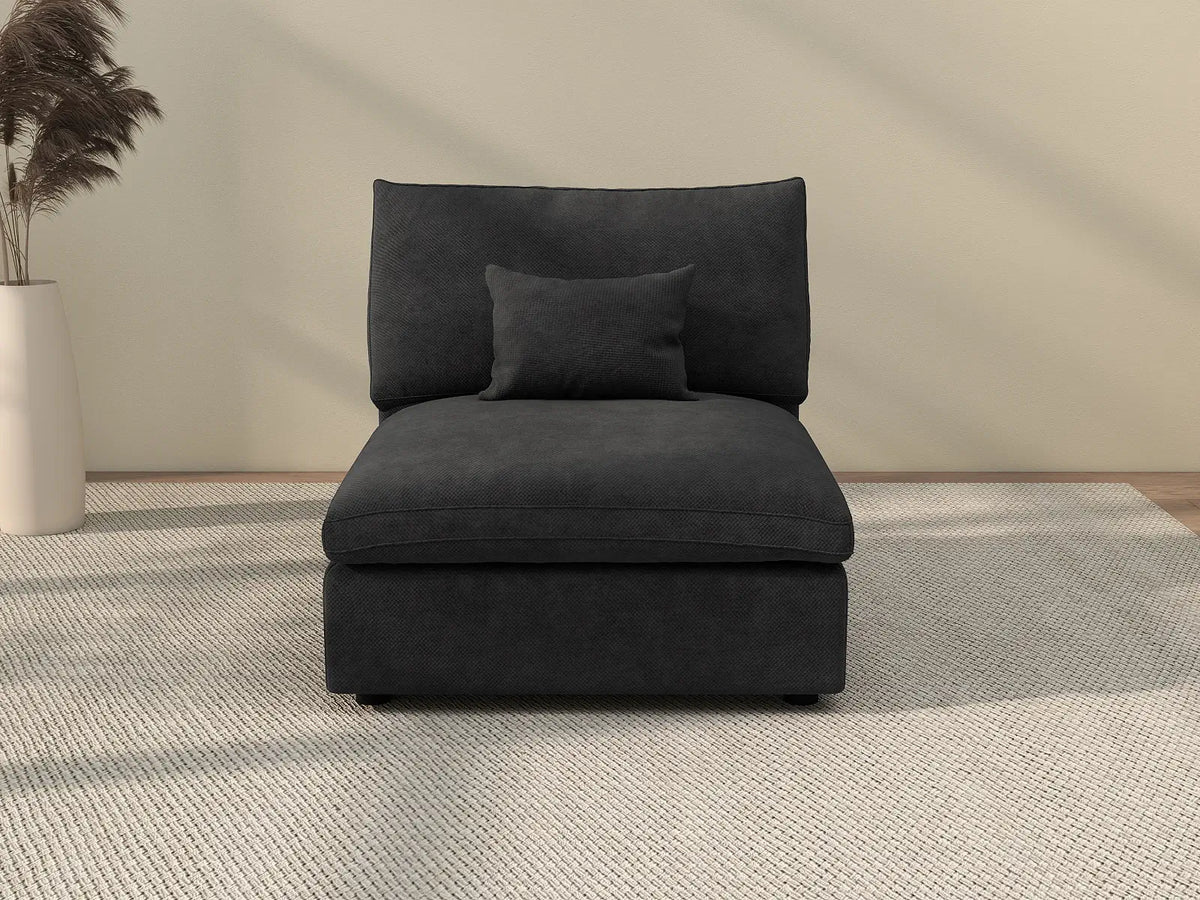 Deluxe Cloud 1-Seater Black Washable Single Sofa | 1-Piece, Chenille and Linen Fabric, Modular Design