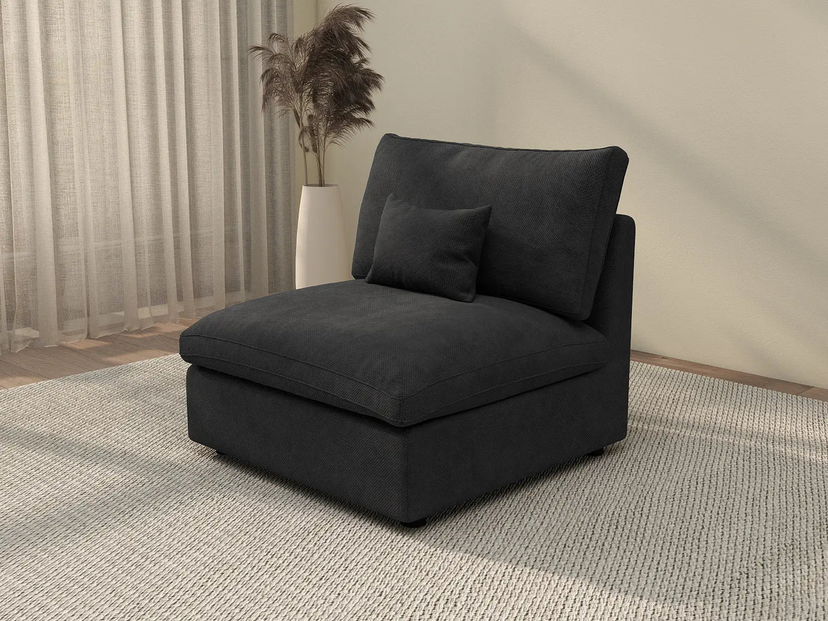 Deluxe Cloud 1-Seater Black Washable Single Sofa | 1-Piece, Chenille and Linen Fabric, Modular Design