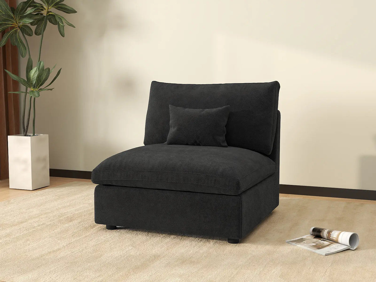 Deluxe Cloud 1-Seater Black Washable Single Sofa | 1-Piece, Chenille and Linen Fabric, Modular Design