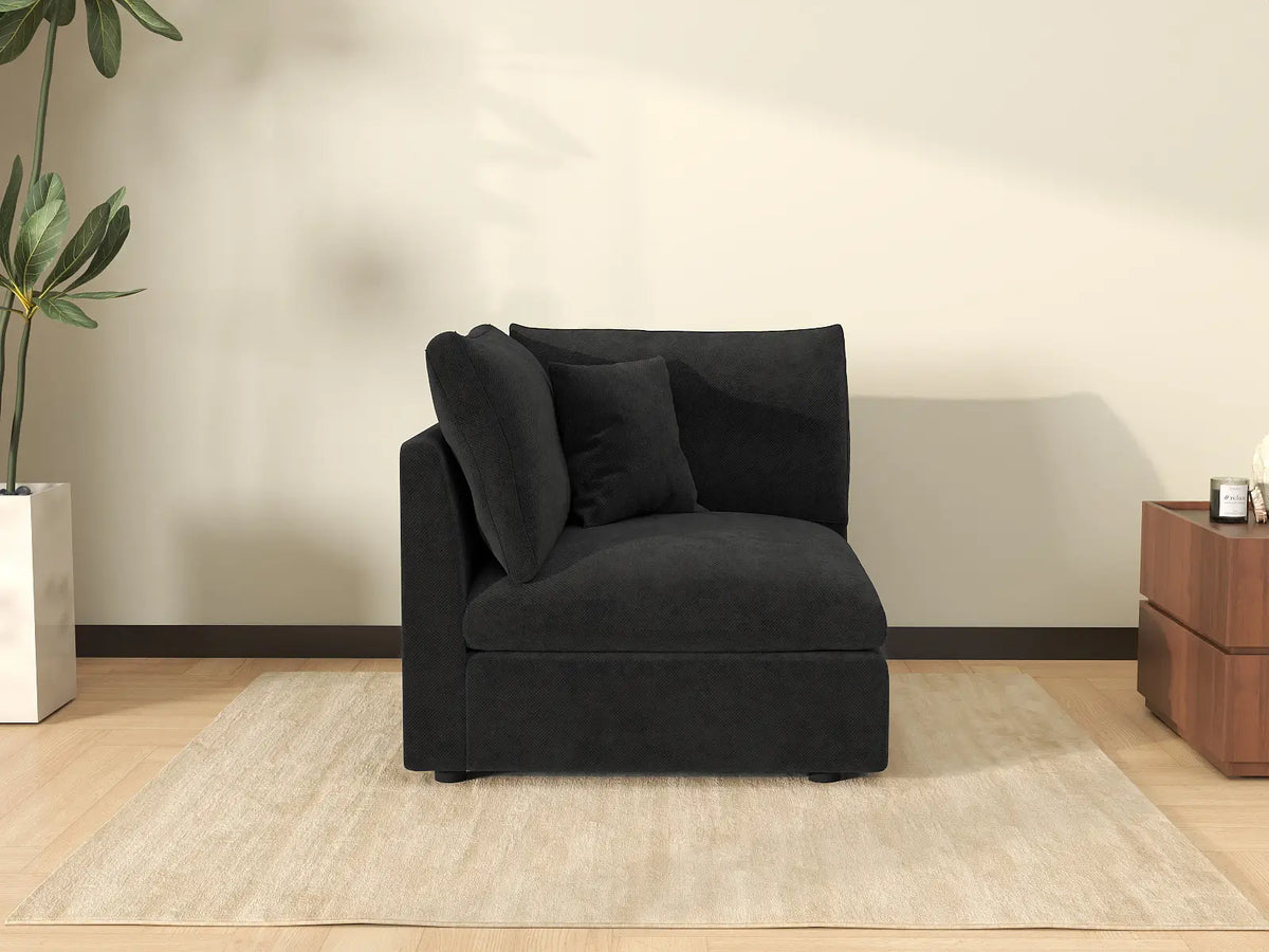 Deluxe Cloud 1-Seater Black Washable Single Sofa | 1-Piece, Chenille and Linen Fabric, Modular Design
