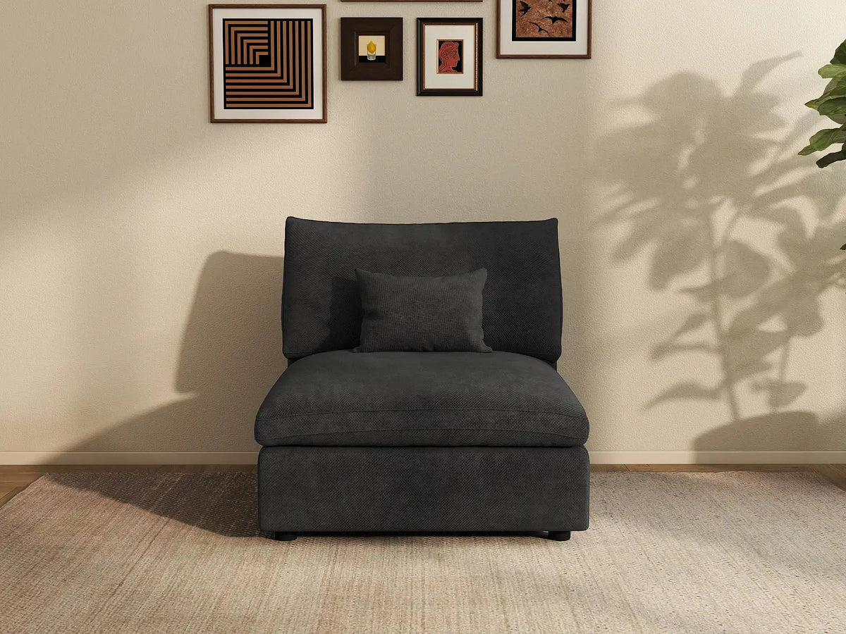 Deluxe Cloud 1-Seater Black Washable Single Sofa | 1-Piece, Chenille and Linen Fabric, Modular Design