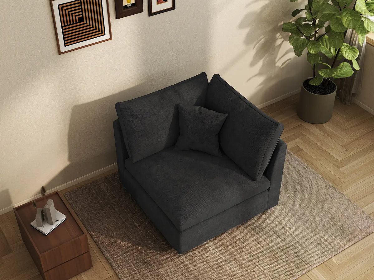 Deluxe Cloud 1-Seater Black Washable Single Sofa | 1-Piece, Chenille and Linen Fabric, Modular Design