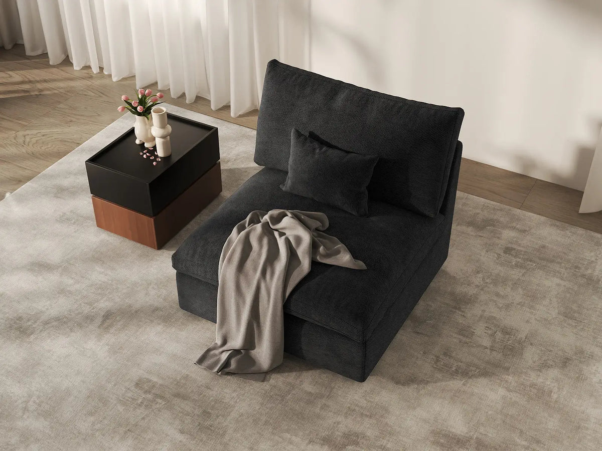 Deluxe Cloud 1-Seater Black Washable Single Sofa | 1-Piece, Chenille and Linen Fabric, Modular Design