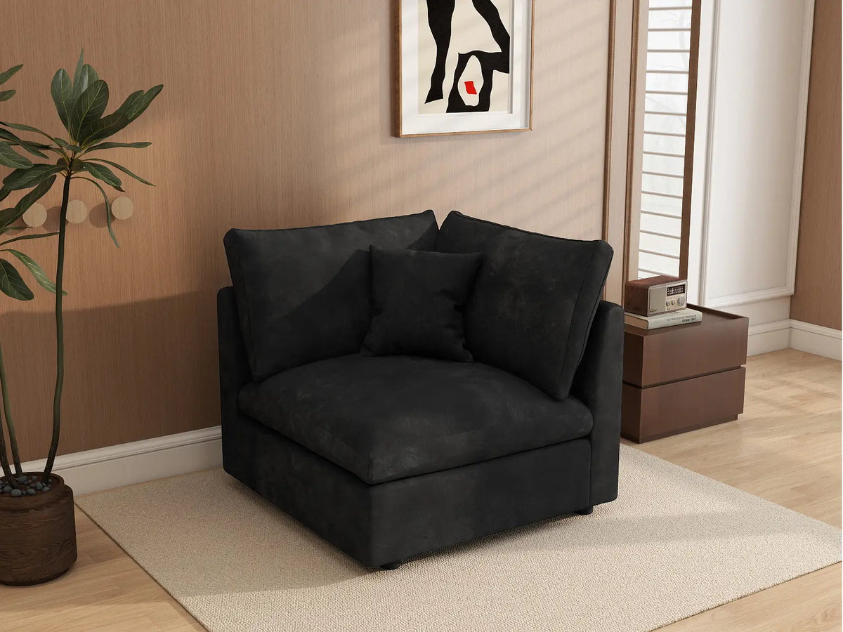 Deluxe Cloud 1-Seater Black Washable Single Sofa | 1-Piece, Chenille and Linen Fabric, Modular Design