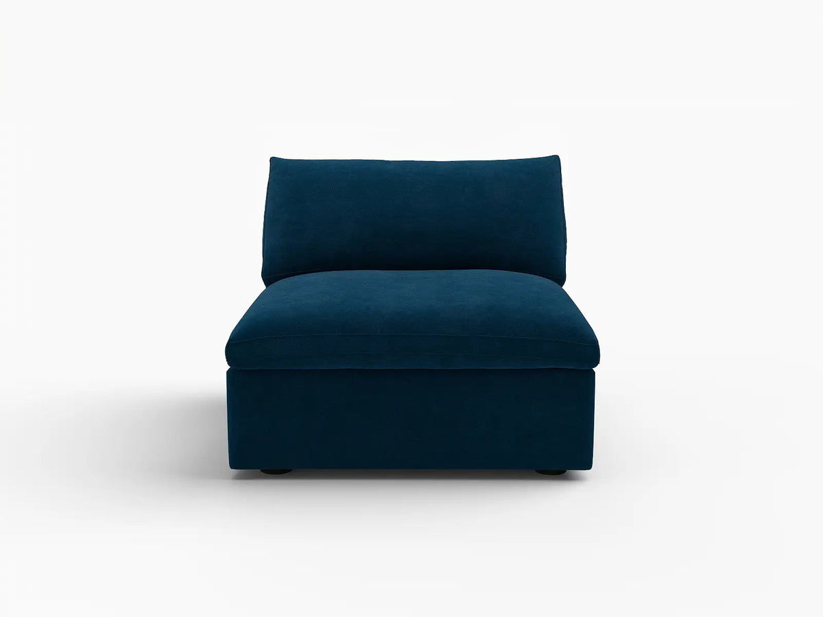 Deluxe Cloud 1-Seater Dark Blue Single Sofa | 1-Piece, Velvet Fabric, Living Room Accent, Washable Cushion Covers