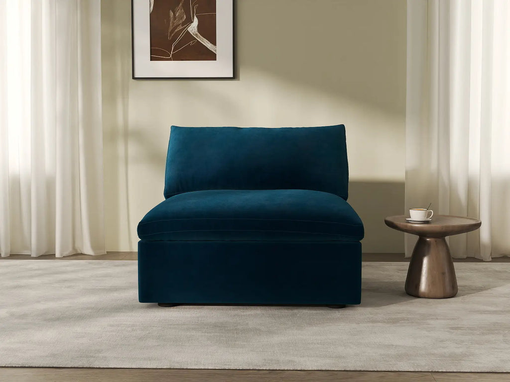 Deluxe Cloud 1-Seater Dark Blue Single Sofa | 1-Piece, Velvet Fabric, Living Room Accent, Washable Cushion Covers