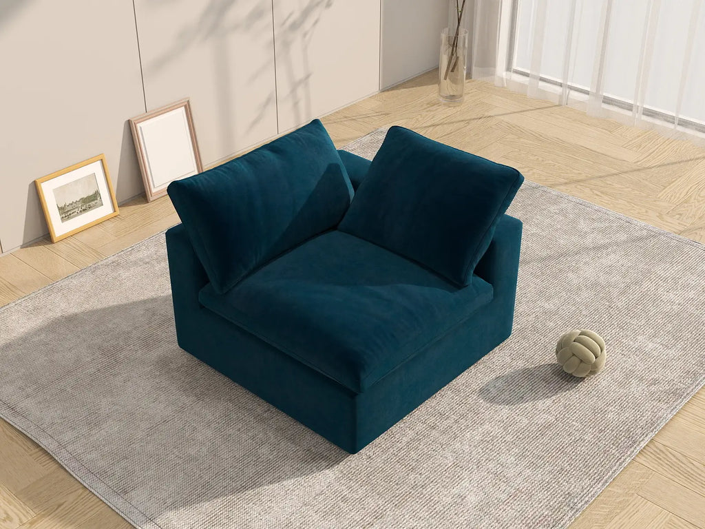 Deluxe Cloud 1-Seater Single Sofa in Dark Blue Velvet | 1-Piece, Living Room Accent, Easy To Clean, Contemporary Style