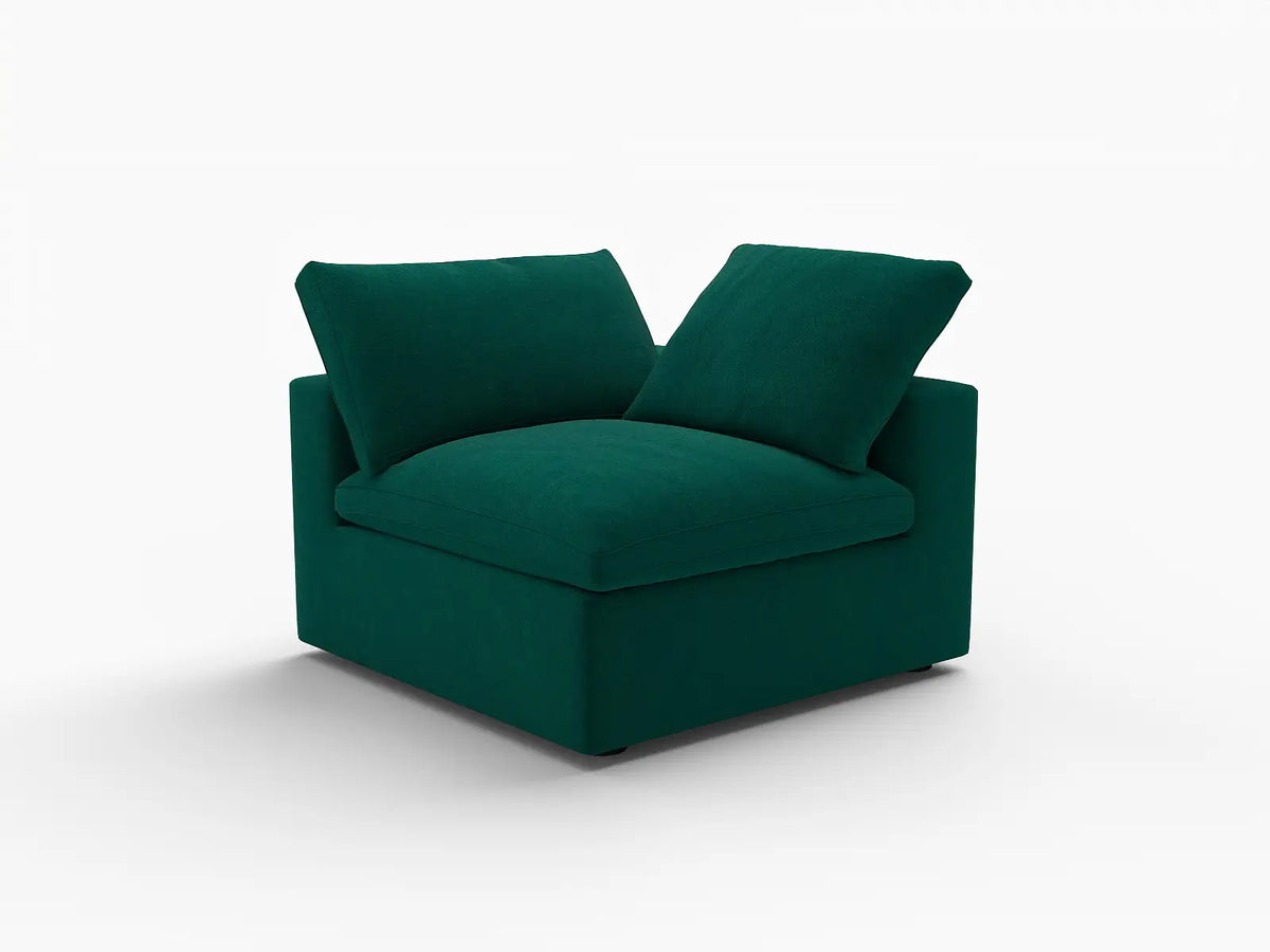 Deluxe Cloud 1-Seater Single Sofa in Gem Green Velvet | 1-Piece, Living Room Accent, Easy To Clean, Modular Design