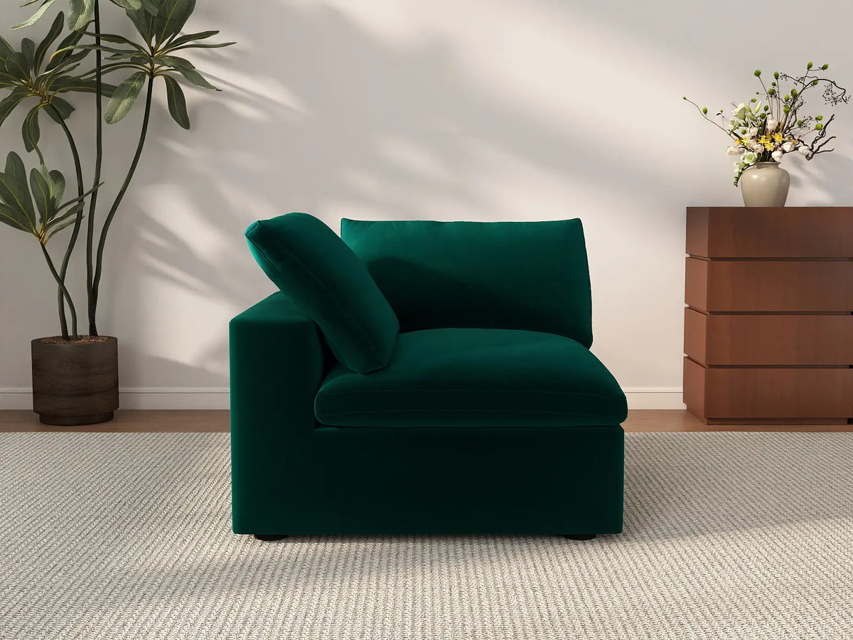 Deluxe Cloud 1-Seater Single Sofa in Gem Green Velvet | 1-Piece, Living Room Accent, Easy To Clean, Modular Design