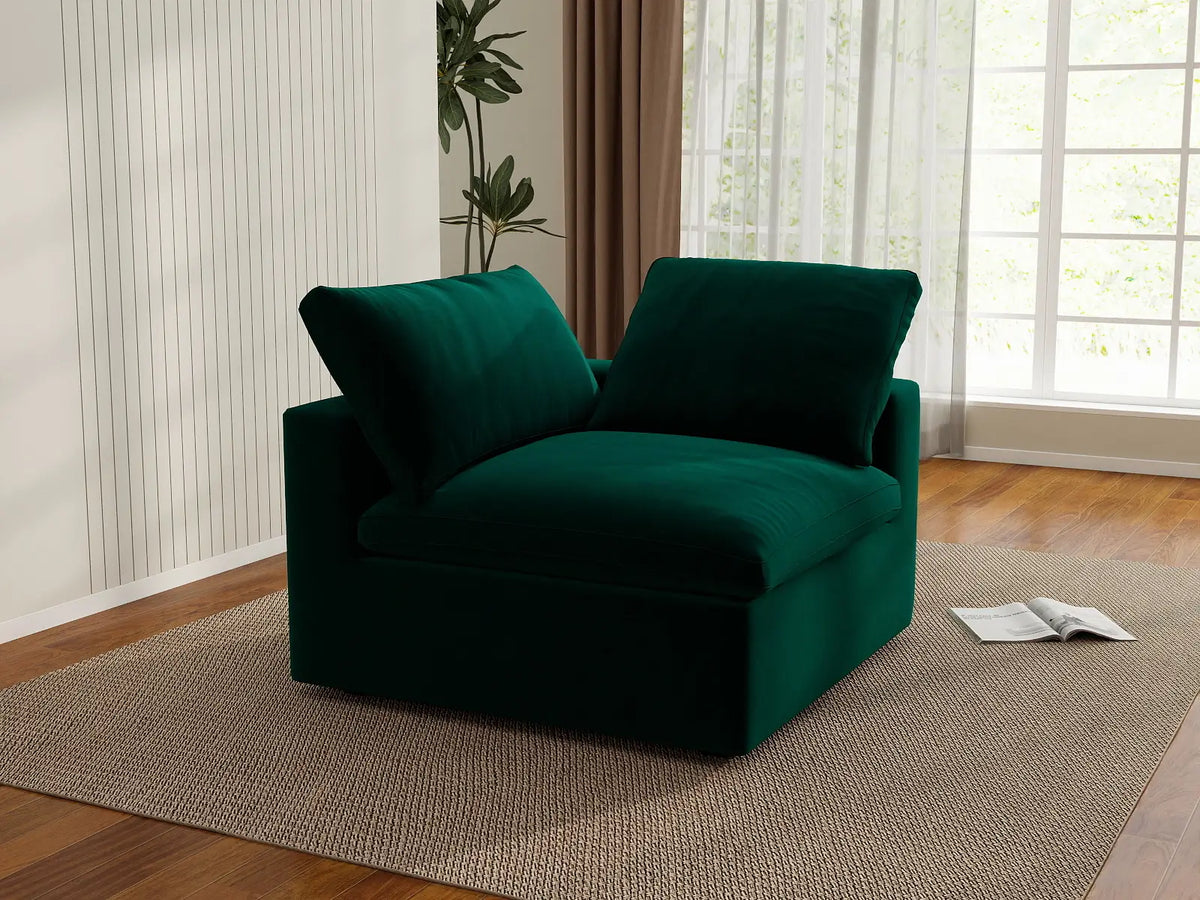 Deluxe Cloud 1-Seater Single Sofa in Gem Green Velvet | 1-Piece, Living Room Accent, Easy To Clean, Modular Design