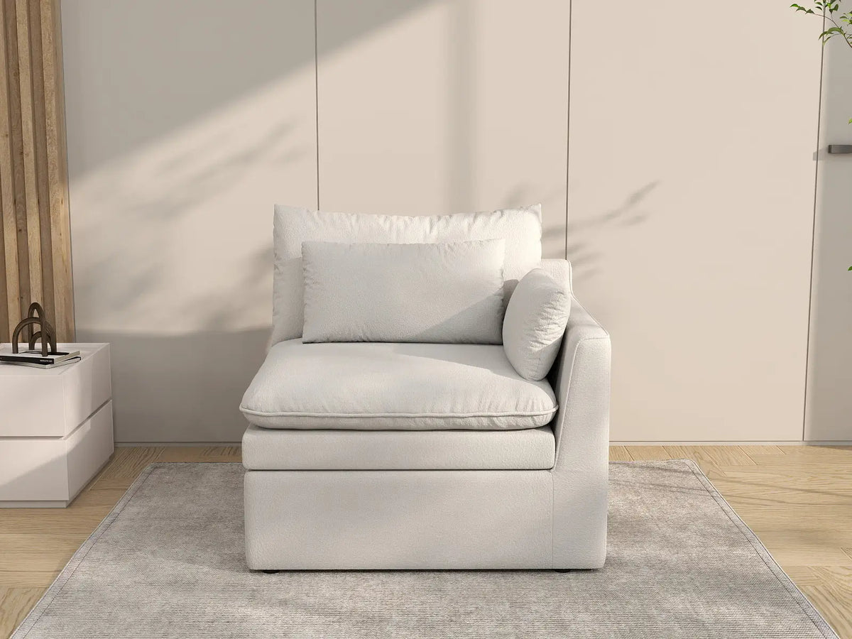 Deluxe Cloud 1-Seater White Small Space Single Sofa | 1-Piece, Linen Look Poly Fabric, Living Room Accent, Easy To Clean