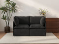 Deluxe Cloud 2-Seater Black Loveseat | 2-Piece, Linen Look Poly Fabric, Washable Cushion Covers