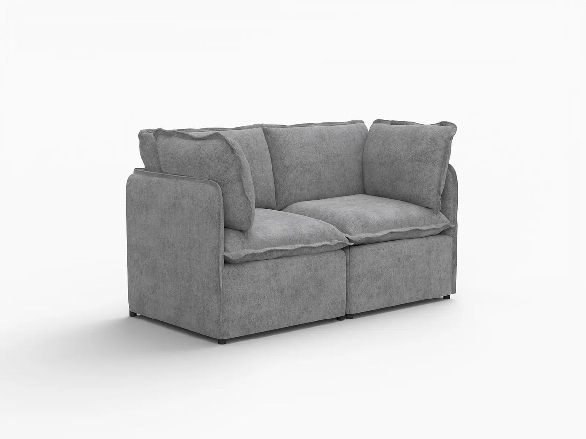 Deluxe Cloud 2-Seater Grey Small Space Loveseat | 2-Piece, Linen Look Poly Fabric, Easy To Clean