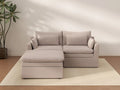 Deluxe Cloud 2-Seater Khaki Chaise Sectional | 3-Piece (Includes 1 Ottoman), Linen Look Poly Fabric, Washable Cushion Covers