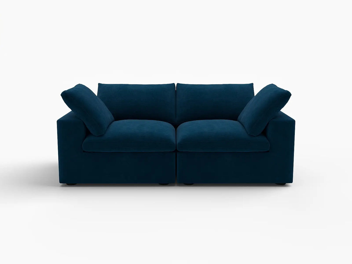 Deluxe Cloud 2-Seater Loveseat in Dark Blue Velvet | 2-Piece, Small Space Seating, Easy To Clean, Modular Design