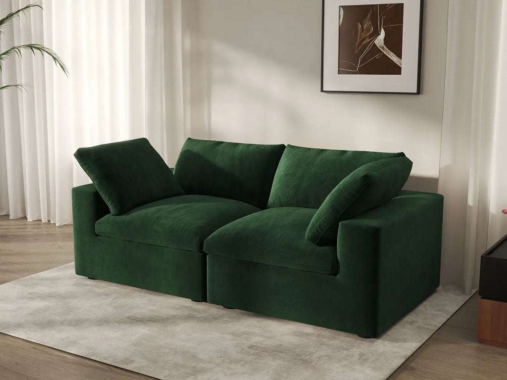 Deluxe Cloud 2-Seater Olive Green Loveseat | 2-Piece, Velvet Fabric, Small Space Seating, Washable Cushion Covers