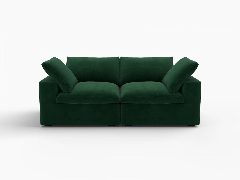 Deluxe Cloud 2-Seater Olive Green Loveseat | 2-Piece, Velvet Fabric, Small Space Seating, Washable Cushion Covers
