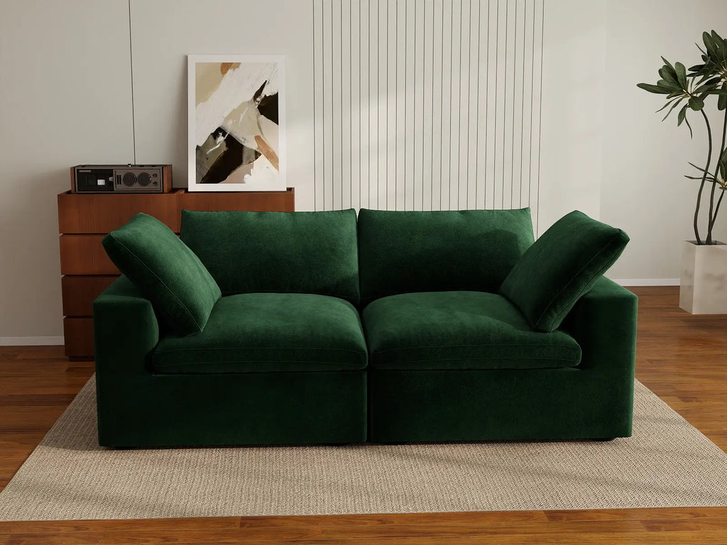 Deluxe Cloud 2-Seater Olive Green Loveseat | 2-Piece, Velvet Fabric, Small Space Seating, Washable Cushion Covers