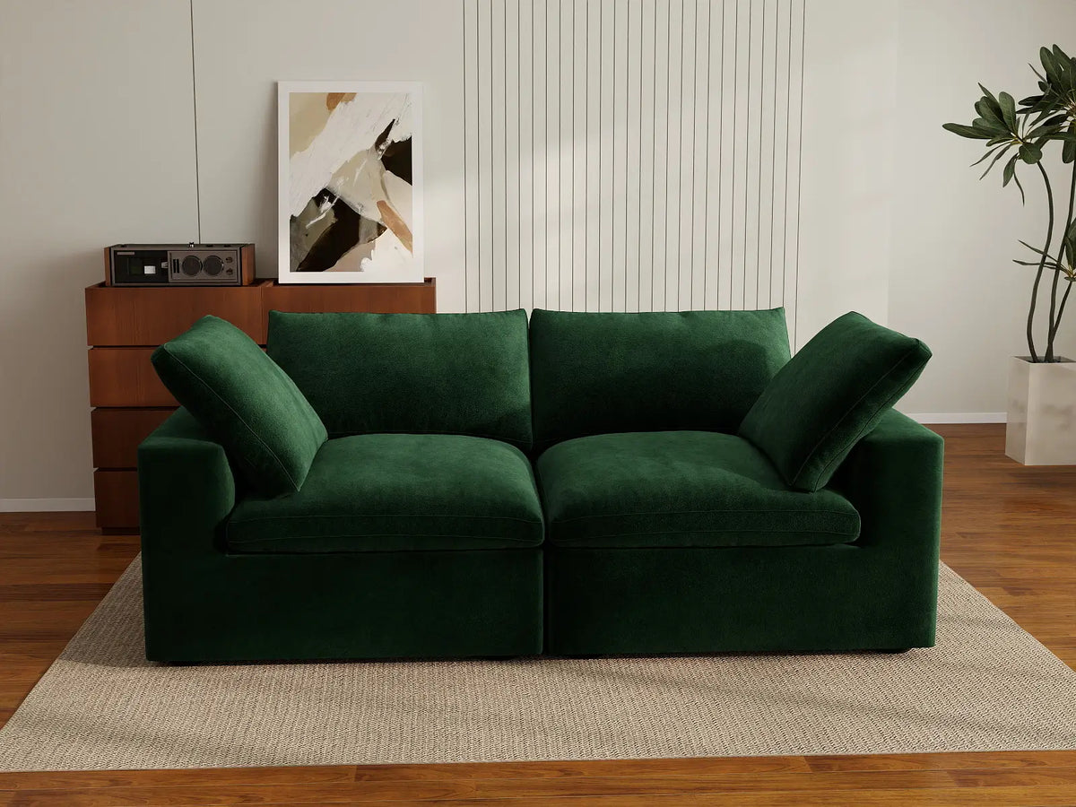 Deluxe Cloud 2-Seater Olive Green Loveseat | 2-Piece, Velvet Fabric, Small Space Seating, Washable Cushion Covers