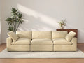 Deluxe Cloud 3-Seater Beige Couch Sectional | 3-Piece, Velvet Fabric, Living Room Seating, Washable Cushion Covers