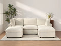 Deluxe Cloud 3-Seater Beige Large Space U-Shaped Sectional | 5-Piece (Includes 2 Ottomans), Linen-Blend Chenille Fabric, Easy To Clean