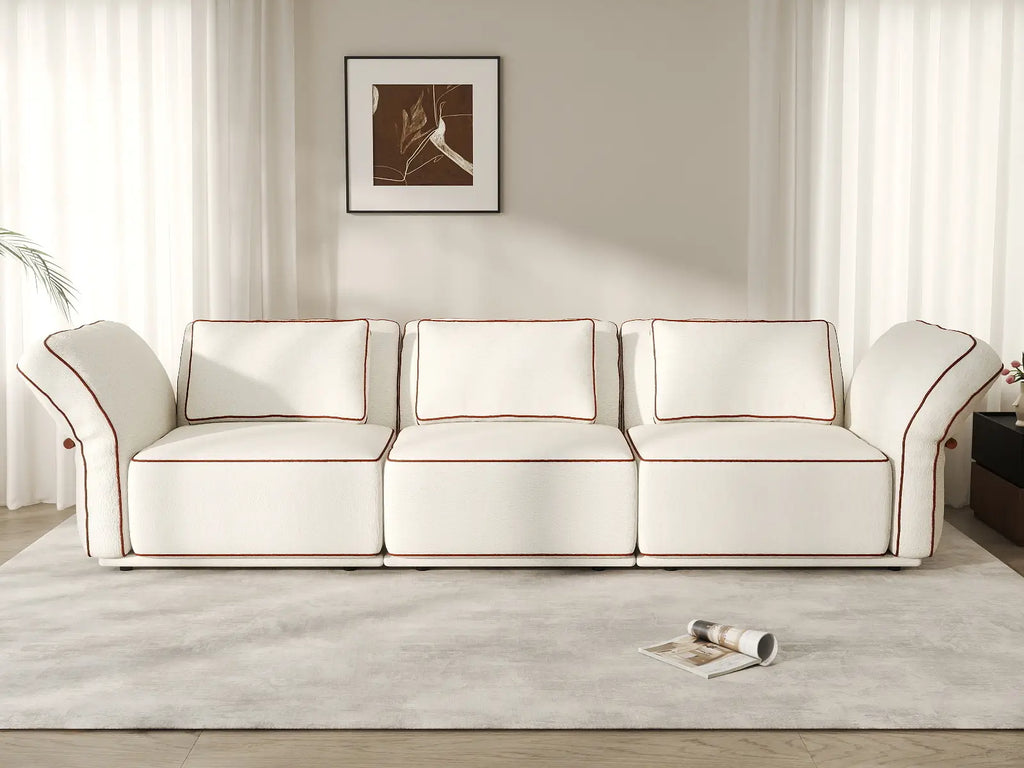 Deluxe Cloud 3-Seater Beige Small Space Couch Sectional | 3-Piece, Bouclé Sherpa-Like Fabric, Easy To Clean