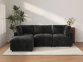 Deluxe Cloud 3-Seater Black L-Shaped Sectional | 4-Piece (Includes 1 Ottoman), Linen-Blend Chenille Fabric, Washable Cushion Covers
