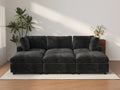 Deluxe Cloud 3-Seater Black Pit Sectional | 6-Piece (Includes 3 Ottomans), Linen-Blend Chenille Fabric, Washable Cushion Covers