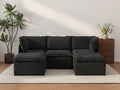 Deluxe Cloud 3-Seater Black U-Shaped Sectional | 5-Piece (Includes 2 Ottomans), Linen Look Poly Fabric, Washable Cushion Covers