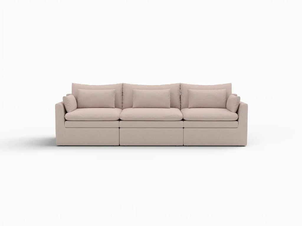 Deluxe Cloud 3-Seater Khaki Couch Sectional | 3-Piece, Linen Look Poly Fabric, Washable Cushion Covers