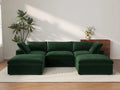 Deluxe Cloud 3-Seater Olive Green U-Shaped Sectional | 5-Piece (Includes 2 Ottomans), Velvet Fabric, Family Room Seating, Washable Cushion Covers