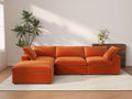 Deluxe Cloud 3-Seater Orange Sofa Set | 4-Piece (Includes 1 Ottoman), Velvet Fabric, Washable Cushion Covers