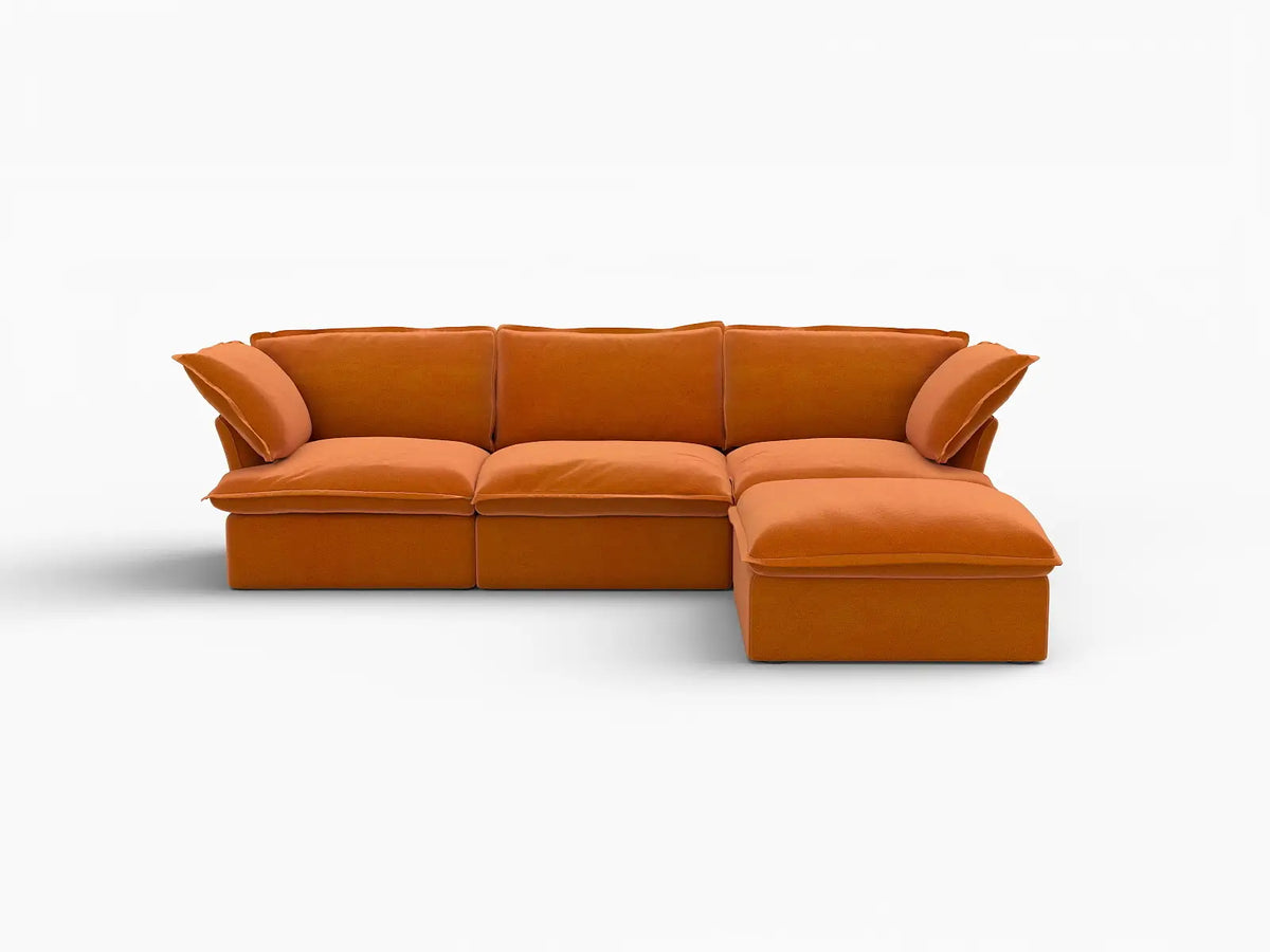 Deluxe Cloud 3-Seater Storage L-Shaped Sectional | 4-Piece (includes 1 ottoman), Velvet Fabric, Washable Covers