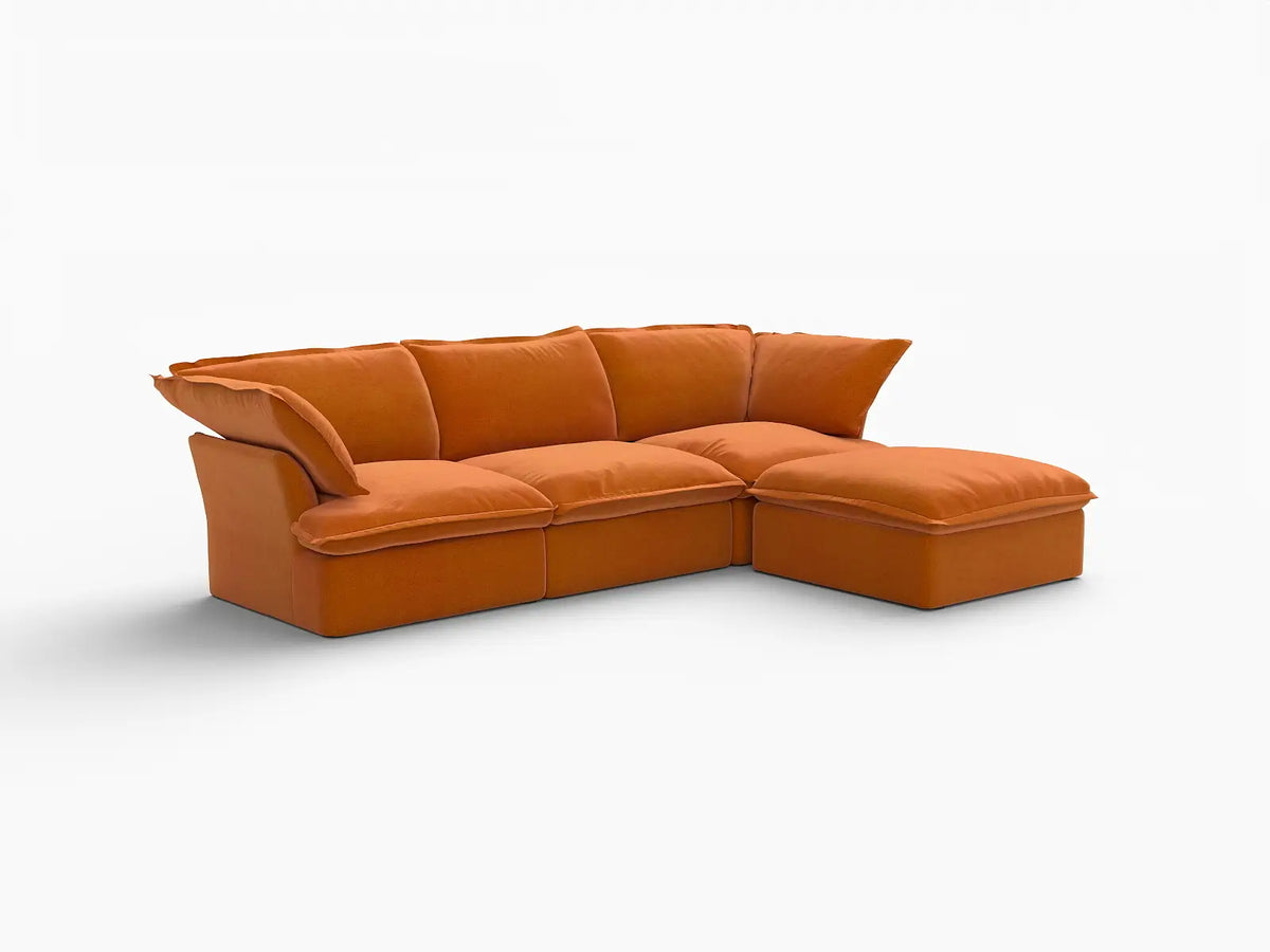 Deluxe Cloud 3-Seater Storage L-Shaped Sectional | 4-Piece (includes 1 ottoman), Velvet Fabric, Washable Covers