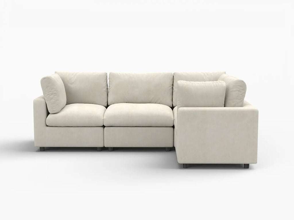 Deluxe Cloud 4-Seater Beige Large Space L-Shaped Sectional | 4-Piece, Linen-Blend Chenille Fabric, Easy To Clean