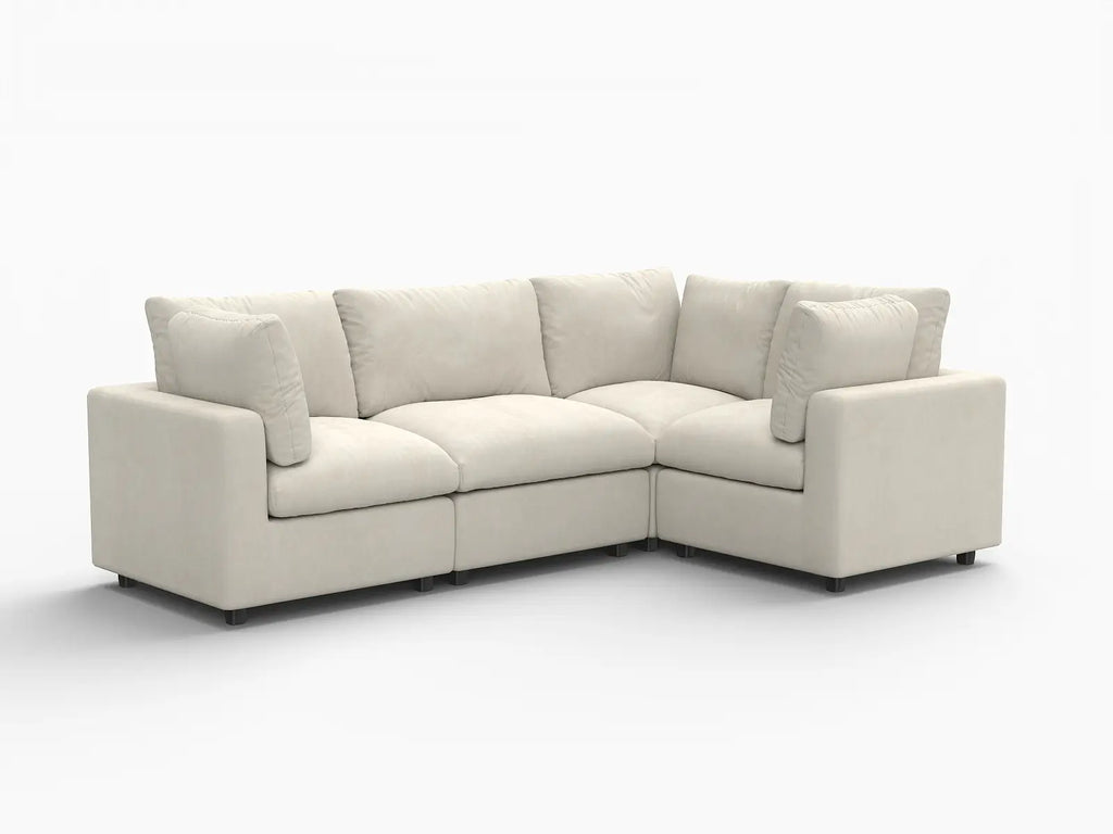 Deluxe Cloud 4-Seater Beige Large Space L-Shaped Sectional | 4-Piece, Linen-Blend Chenille Fabric, Easy To Clean