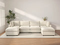 Deluxe Cloud 4-Seater Beige Large Space U-Shaped Sectional | 6-Piece (Includes 2 Ottomans), Linen-Blend Chenille Fabric, Easy To Clean