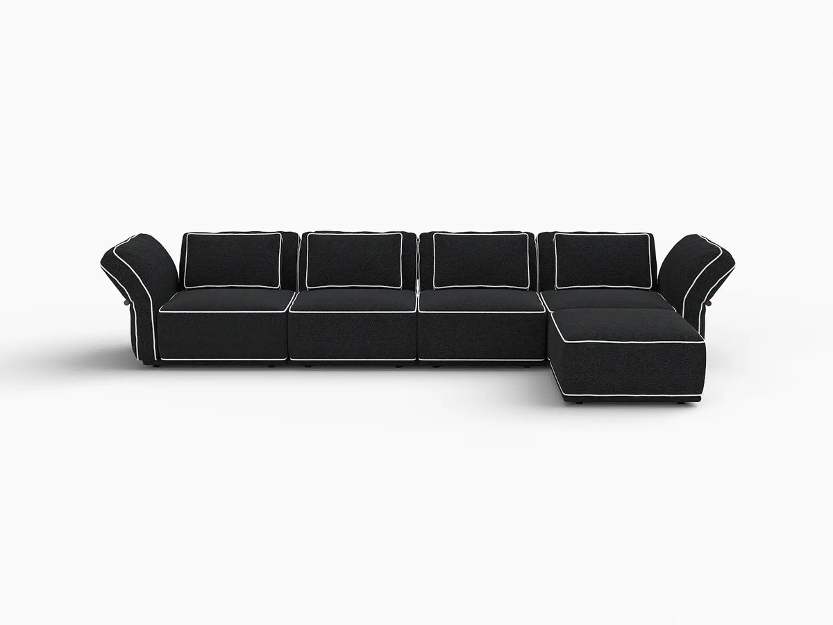 Deluxe Cloud 4-Seater Black Large Space L-Shaped Sectional | 5-Piece (Includes 1 Ottoman), Bouclé Sherpa-Like Fabric, Easy To Clean