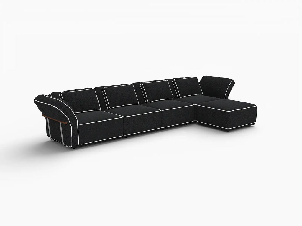 Deluxe Cloud 4-Seater Black Large Space L-Shaped Sectional | 5-Piece (Includes 1 Ottoman), Bouclé Sherpa-Like Fabric, Easy To Clean