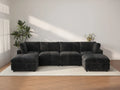 Deluxe Cloud 4-Seater Black U-Shaped Sectional | 6-Piece (Includes 2 Ottomans), Linen-Blend Chenille Fabric, Washable Cushion Covers