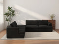 Deluxe Cloud 4-Seater Black V-Shaped Sectional | 5-Piece (Includes 1 Ottoman), Bouclé Sherpa-Like Fabric, Washable Cushion Covers