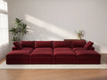 Deluxe Cloud 4-Seater Claret Pit Sectional | 8-Piece (Includes 4 Ottomans), Velvet Fabric, Family Room Seating, Washable Cushion Covers