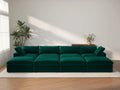 Deluxe Cloud 4-Seater Gem Green Pit Sectional | 8-Piece (Includes 4 Ottomans), Velvet Fabric, Family Room Seating, Washable Cushion Covers