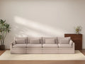 Deluxe Cloud 4-Seater Khaki Couch Sectional | 4-Piece, Linen Look Poly Fabric, Washable Cushion Covers