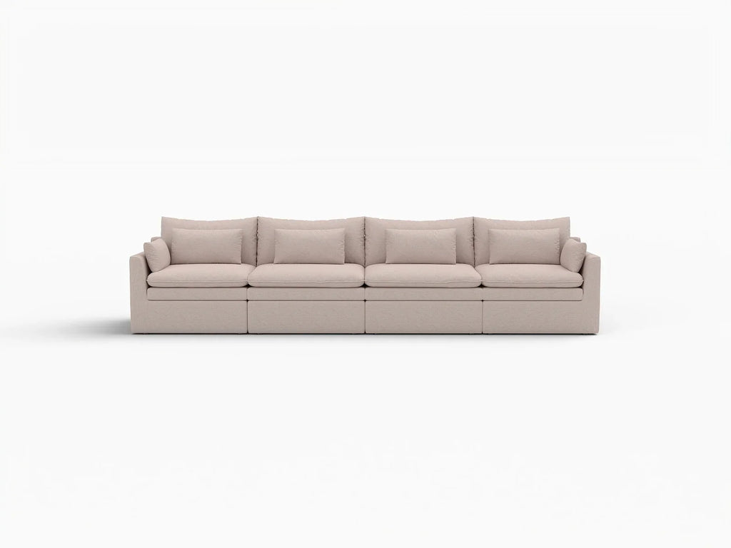 Deluxe Cloud 4-Seater Khaki Couch Sectional | 4-Piece, Linen Look Poly Fabric, Washable Cushion Covers