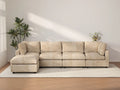 Deluxe Cloud 4-Seater Khaki Large Space L-Shaped Sectional | 5-Piece (Includes 1 Ottoman), Linen-Blend Chenille Fabric, Easy To Clean