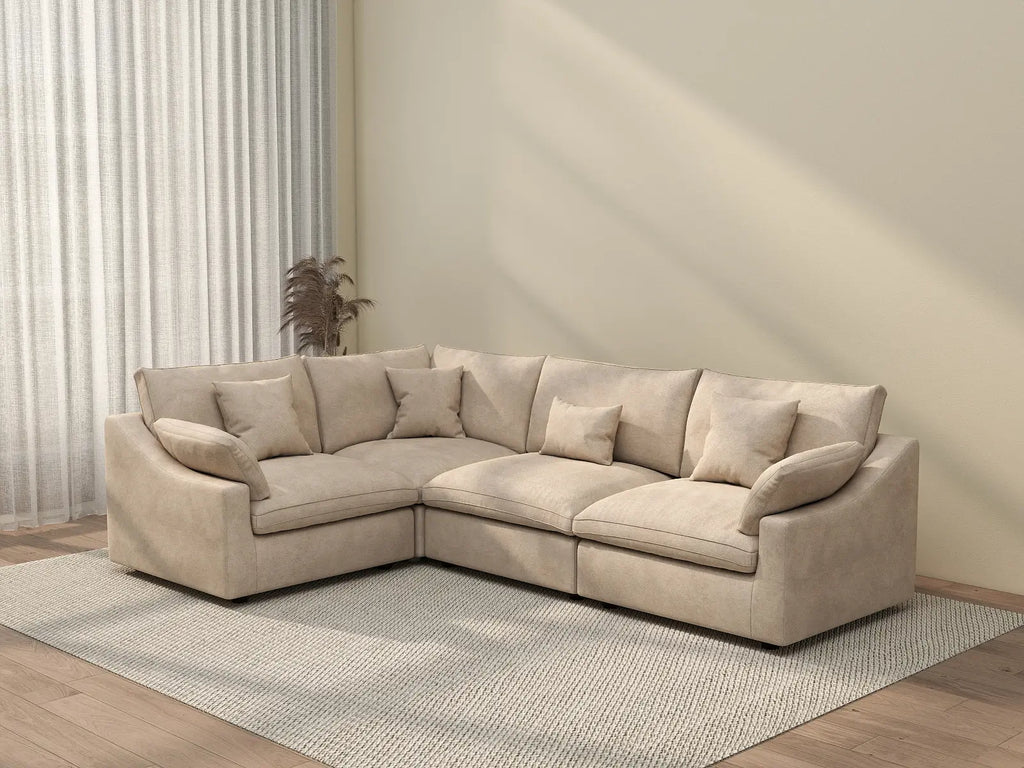 Deluxe Cloud 4-Seater Khaki Large Space Pit Sectional | 4-Piece, Chenille And Linen Fabric, Easy To Clean