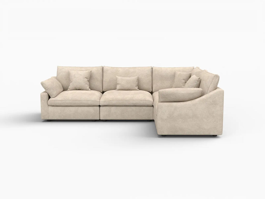Deluxe Cloud 4-Seater Khaki Large Space Pit Sectional | 4-Piece, Chenille And Linen Fabric, Easy To Clean